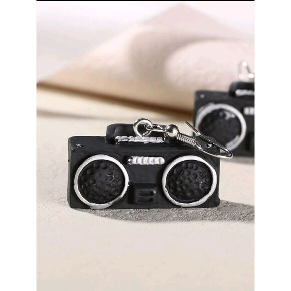 Boom Box Radio Cute Dangle Earrings - Picture 2 of 3